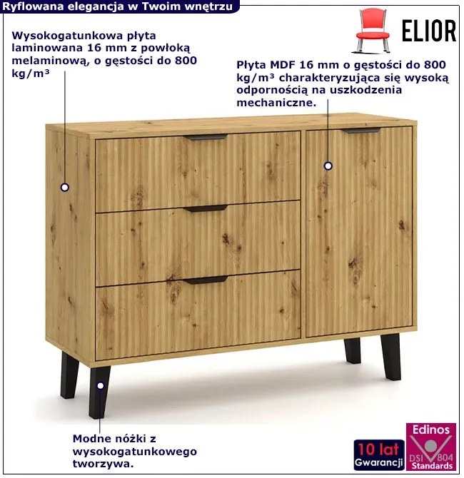 Ryflowana komoda z 3 szufladami i szafką dąb artisan R3-T24