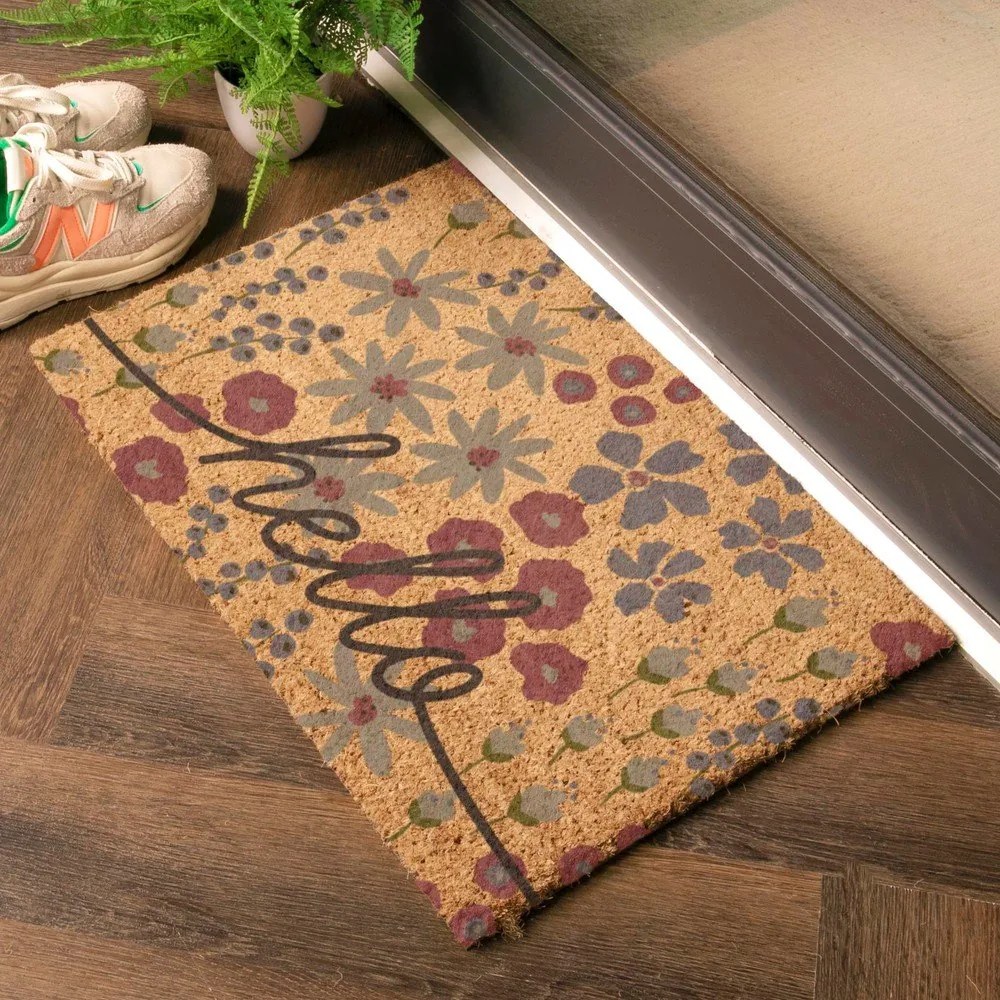 Wycieraczka z włókna kokosowego 40x60 cm Hello Scribbly Floral – Artsy Doormats