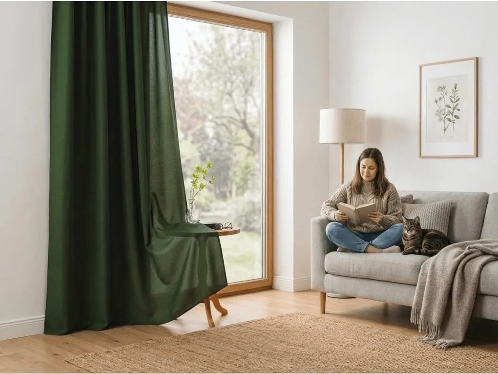 Zasłona OXFORD LIGHT 140x270 cm, ciemnozielona Zawieszanie: Taśma z wiązaniami