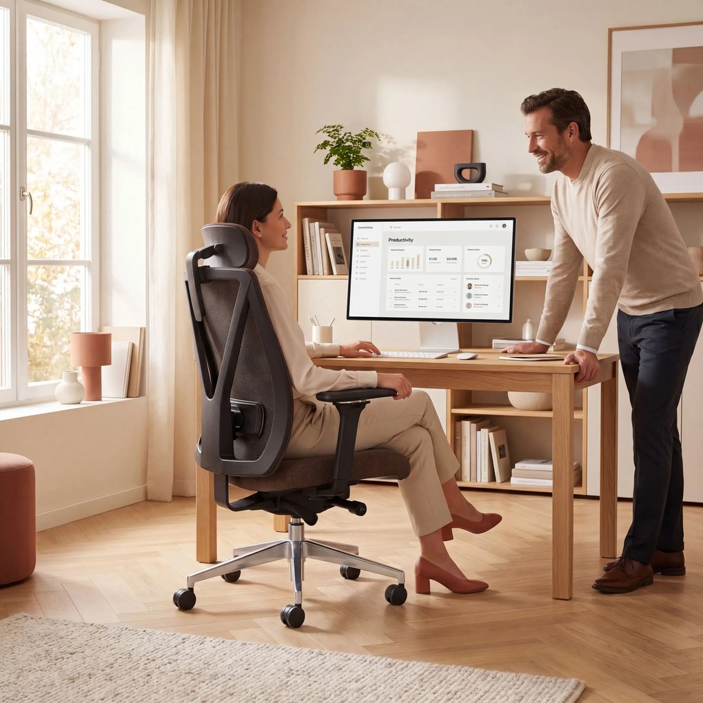 Fotel biurowy ergonomiczny obrotowy brązowy: VECTOR