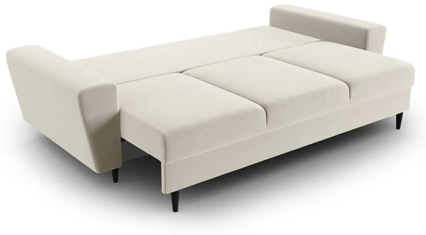 Beżowa aksamitna rozkładana/ze schowkiem sofa 235 cm Kyoto – Cosmopolitan Design