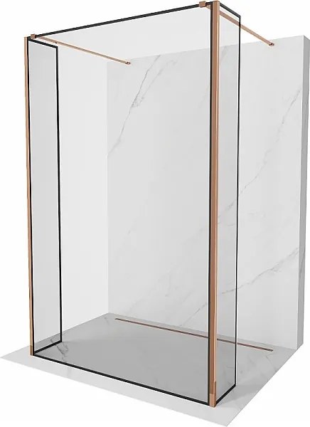 Mexen Kioto ścianka prysznicowa wolnostojąca 150 x 30 x 30 cm, czarna ramka, różowe złoto - 800-150-030-222-60-70-030
