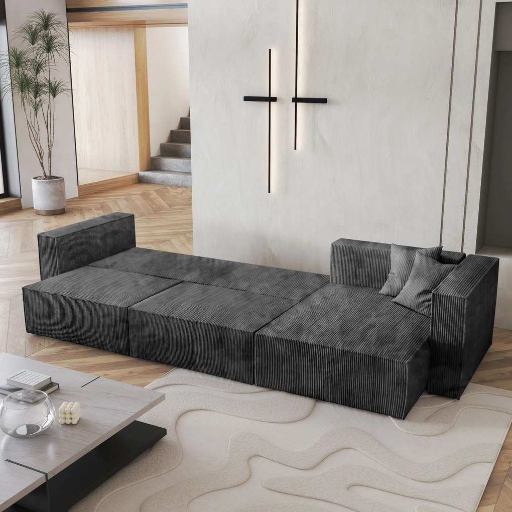 Masseno Narożnik TOLMO z funkcją spania i pojemnikiem na pościel Narozniki L, Rozkładana sofa - Grafitowy, POSO 34