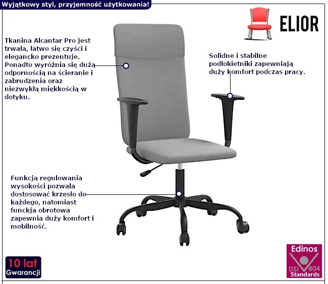 Jasnoszare krzesło biurowe z regulowaną wysokością N9-K71