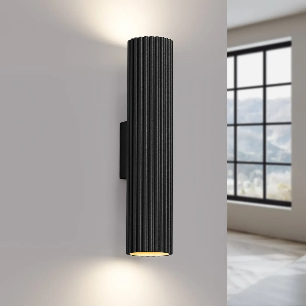 Kinkiet KARBON 30 czarny ryflowany SOLLUX  LIGHTING