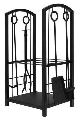 Koszyk na drewno do kominka z narzędziami 30x40x73 cm czarny