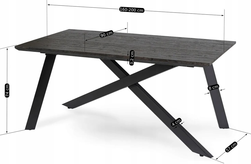 Stół Prostokątny Rozkładany HAMILTON 160-200 cm Czarny Nowoczesny Loft