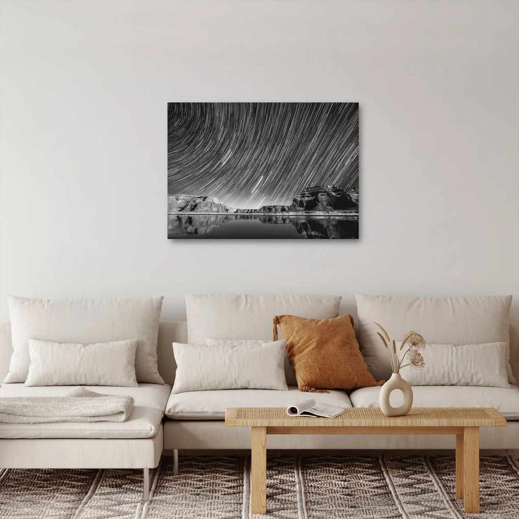 Czarno - biały obraz gwiaździstego nieba (70x50 cm)