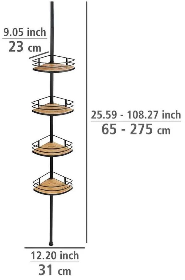 Narożna bambusowa półka łazienkowa w kolorze matowej czerni/naturalna teleskopowa Dolcedo – Wenko