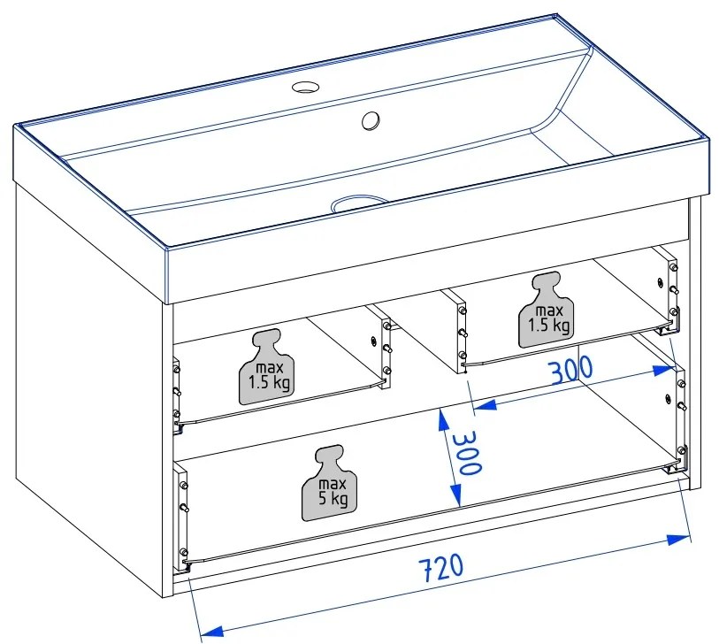 Szafka łazienkowa wisząca kaszmir lamelowy front 80 x 45 cm z umywalką z otworem CUSCO