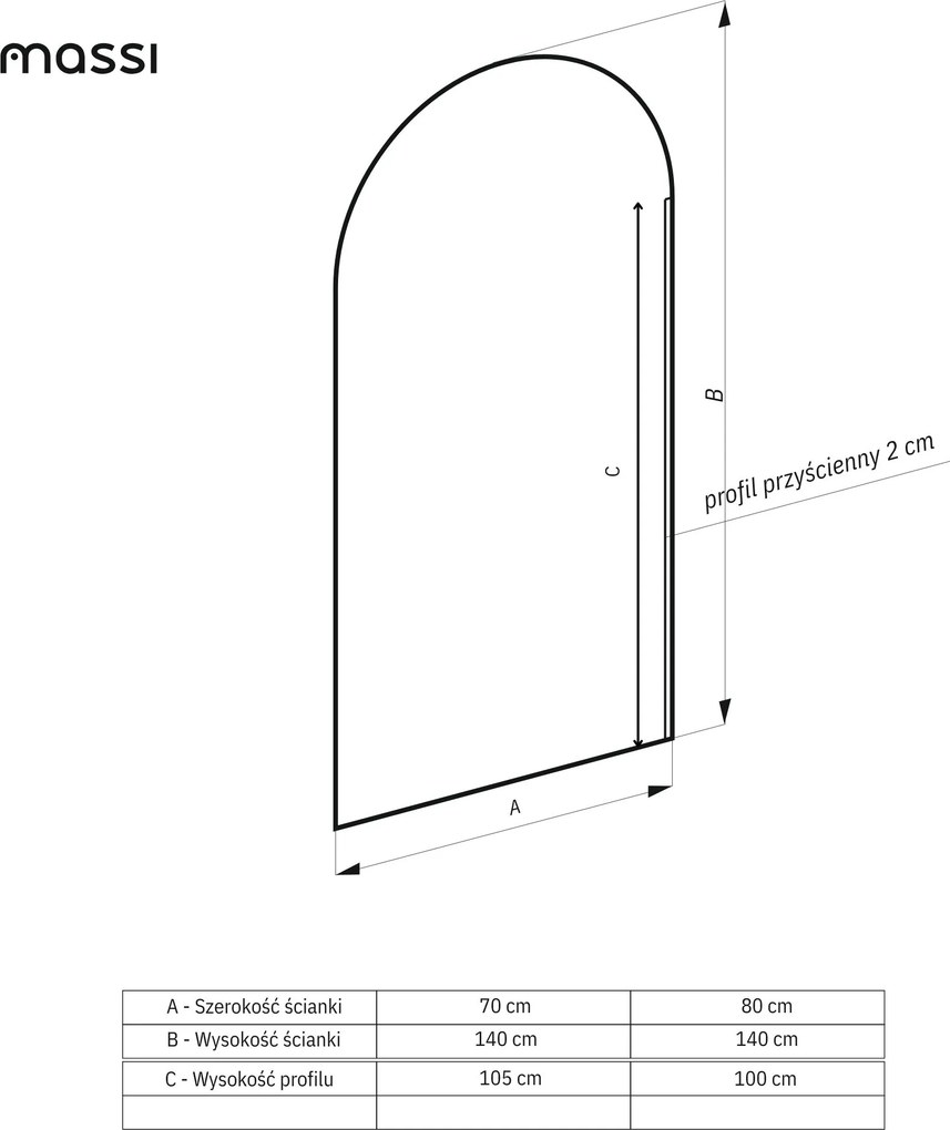 Parawan nawannowy półokrągły MOLIS Oval Clear szkło transparentne | Różne rozmiary : Kolor profili kabiny - Nikiel szczotkowany, Rozmiar - 80x140 cm