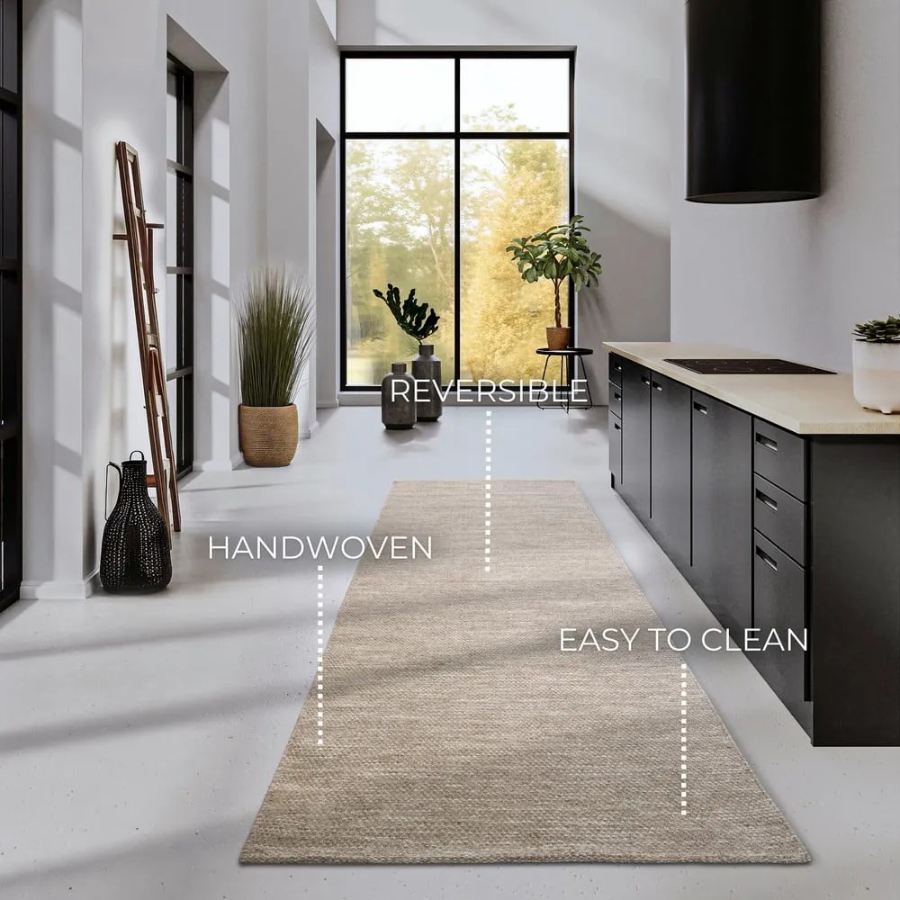 Beżowy chodnik z mieszanki wełny tkany ręcznie 80x200 cm Pradesh Linen White – Elle Decoration