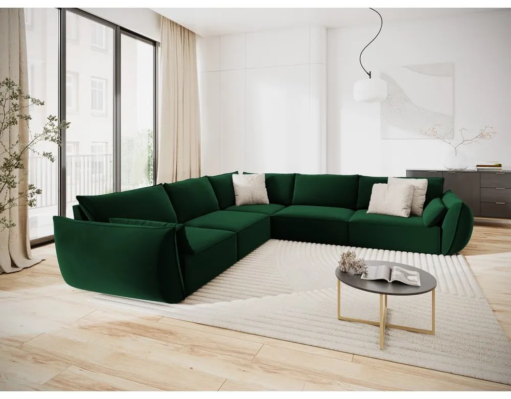 Ciemnozielony aksamitny narożnik Vanda – Mazzini Sofas