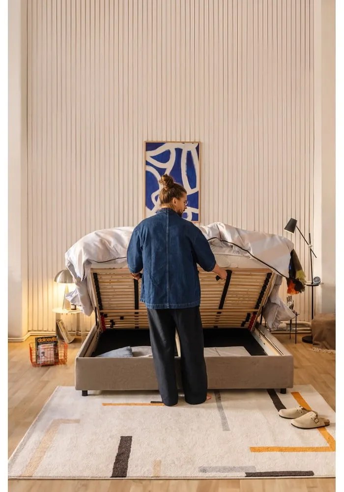 Szarobrązowe tapicerowane łóżko dwuosobowe ze schowkiem z materacem i stelażem 180x200 cm Myra Bold – Bonami Selection