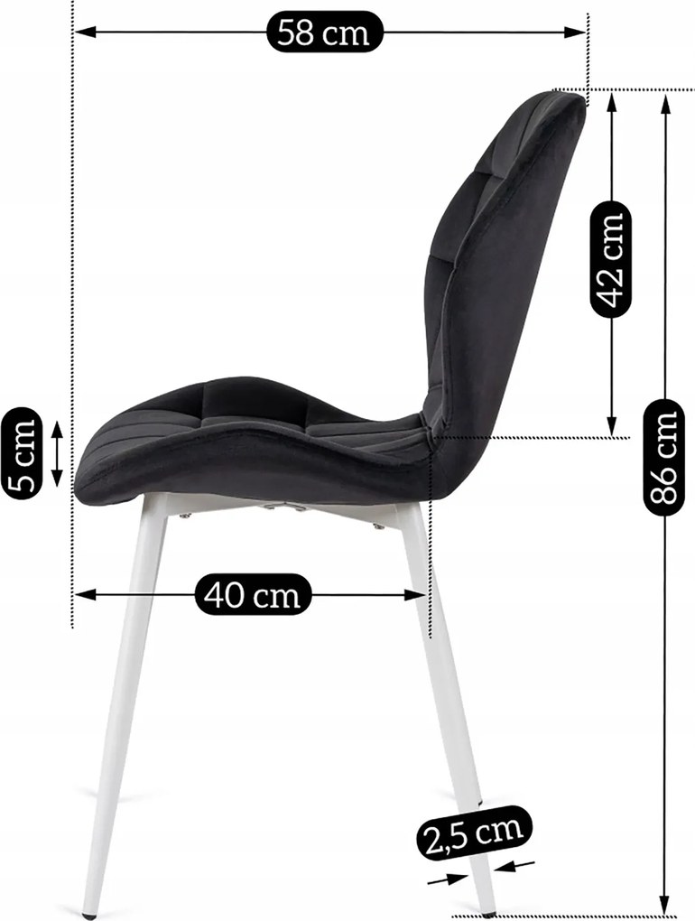 Krzesło Tapicerowane do Jadalni LUCKY Czarne z Białymi Nogami Welurowe Nowoczesne
