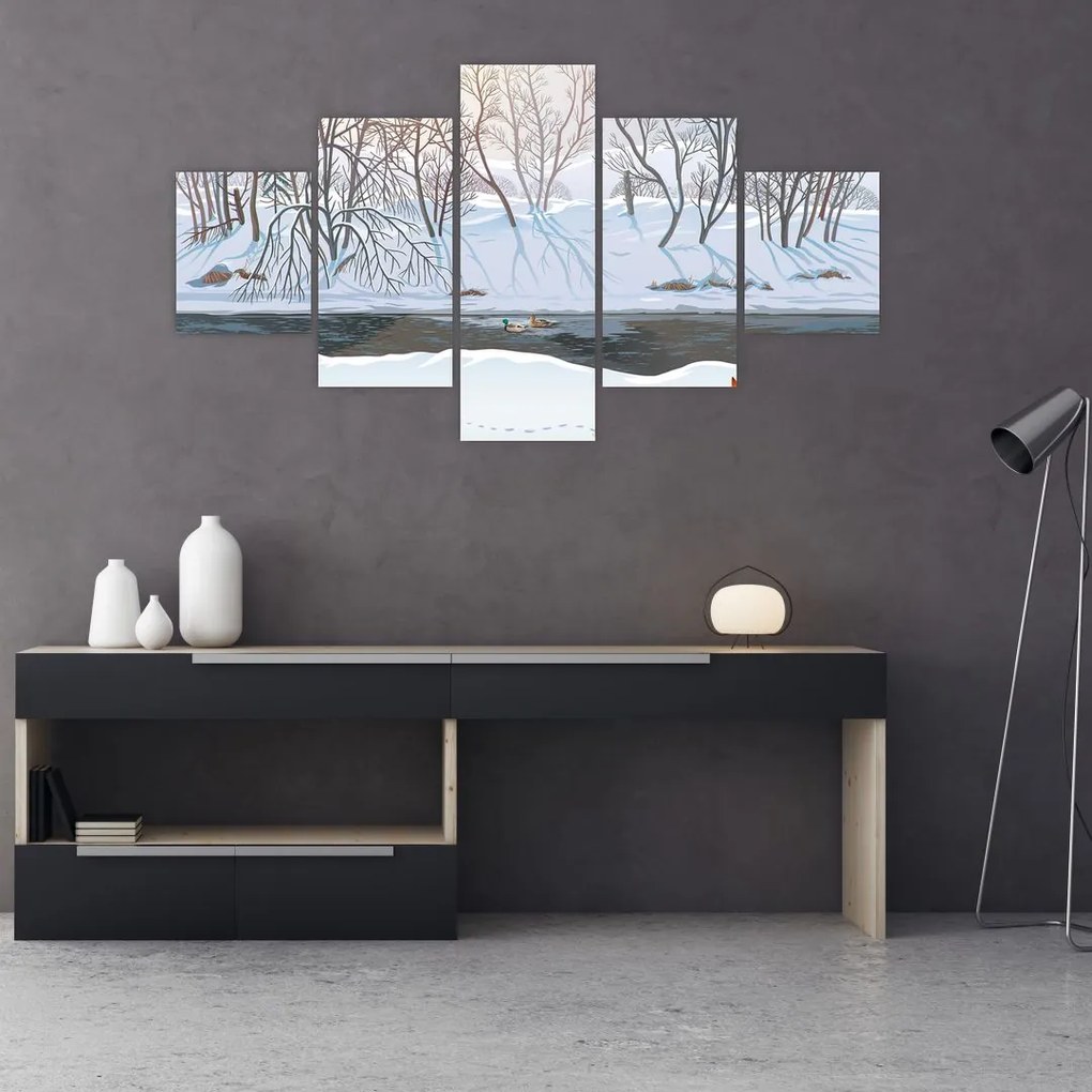 Obraz - Lis w zimowym krajobrazie (125x70 cm)