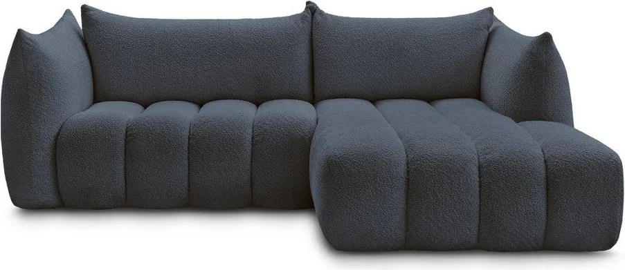 Ciemnoniebieski narożnik z materiału bouclé (prawostronny/z szezlongiem) Azra – Bobochic Paris