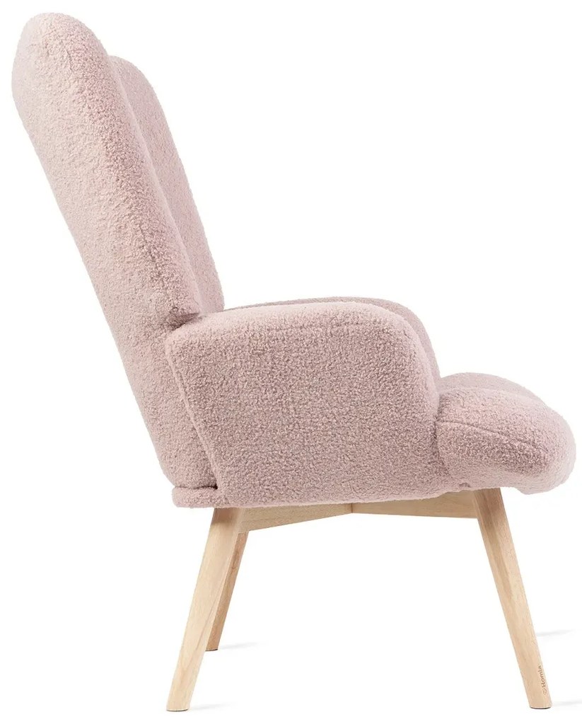 Fotel tapicerowany MOSS w tkaninie TEDDY BOUCLÉ różowy HOMLA