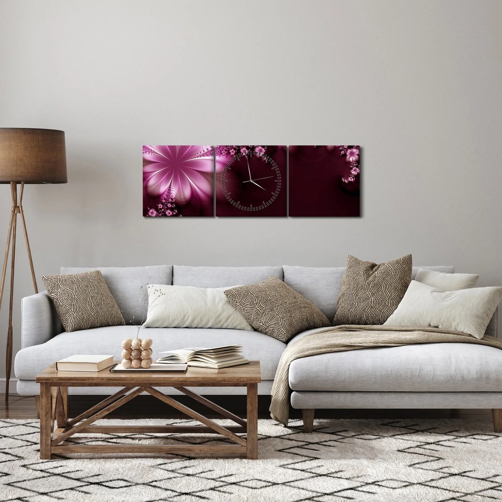 Obraz abstrakcji - kwiaty (z zegarem) (90x30 cm)