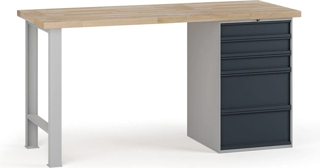 Stół warsztatowy G7, blat bukowy, 1700 x 685 x 840 mm, 1x kontener, 5x szuflada, grafitowy