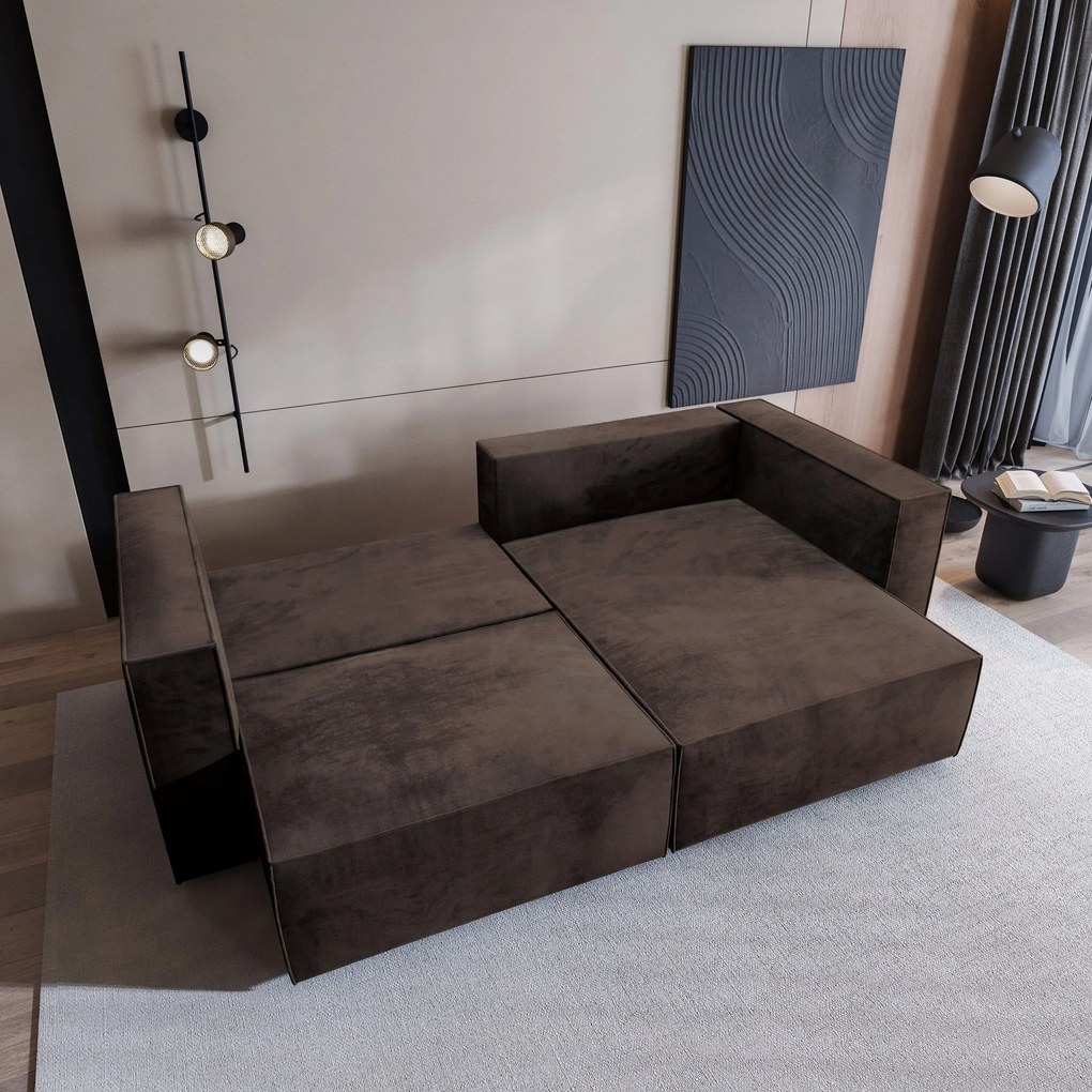 Masseno Narożnik NERIO z funkcją spania i pojemnikiem na pościel Narozniki L, Rozkładana sofa - Brązowy, MONOLITH 29