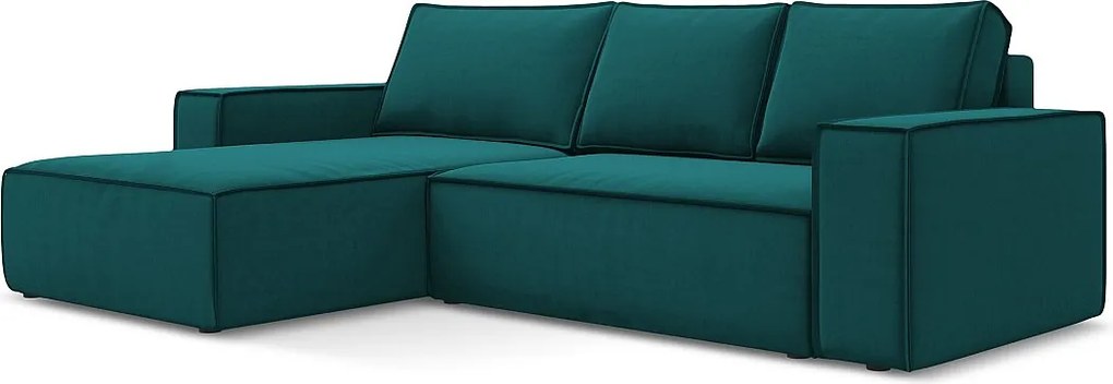 Narożnik lewostronny z funkcją spania - z tkaniny welwetowej - morski - KIMO