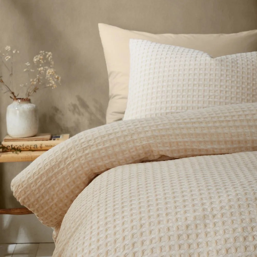 Beżowa pościel dwuosobowa 230x220 cm Muscat Waffle – Pineapple Elephant
