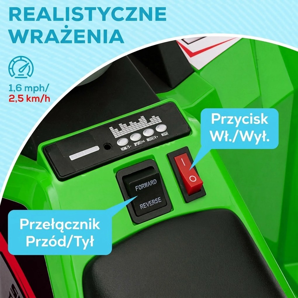 HOMCOM Elektryczny quad dla dzieci, 2,5 km/h, bieg przód &amp; tył, dla 18-36 miesięcy, Zielony