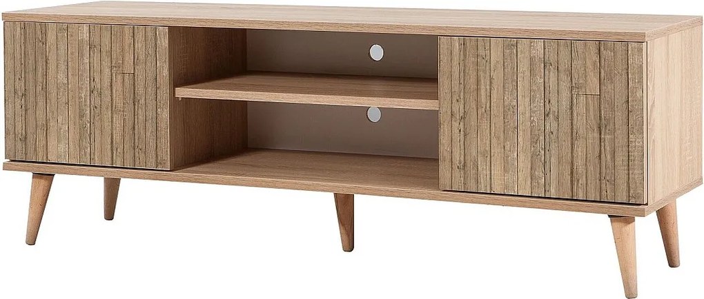 Rustykalna szafka pod telewizor w kolorze dębu Sonoma – 140 cm – pokryta w 100% melaminą