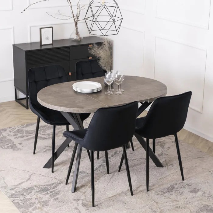 Stół Okrągły Rozkładany DORIAN 80-160 cm Beton/Czarny Nowoczesny Loft