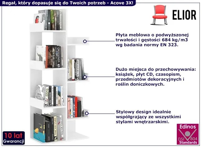 Biały regał z 8 pólkami - Acove 3X