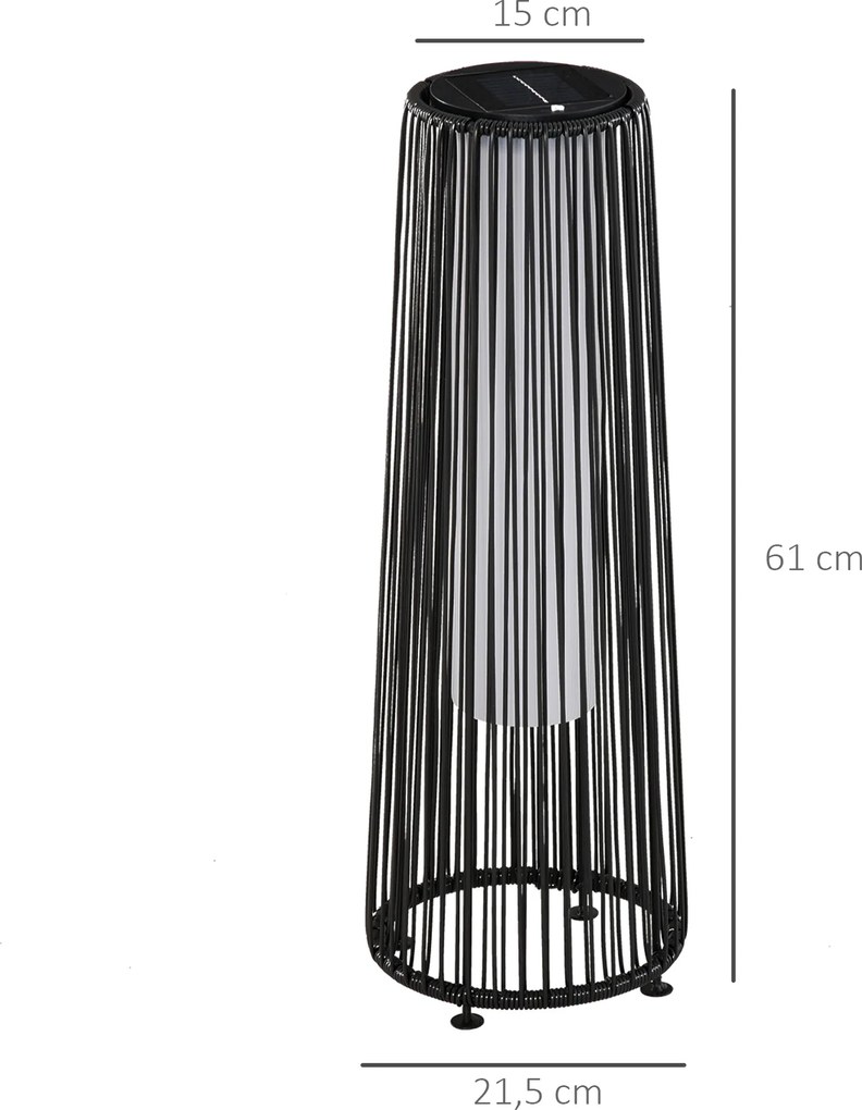 Outsunny Lampka Ogrodowa Zewnętrzna, Solarna, 8 Godzin Pracy, Wygląd Rattanu, Czarny, 21,5 x 21,5 x 61 cm