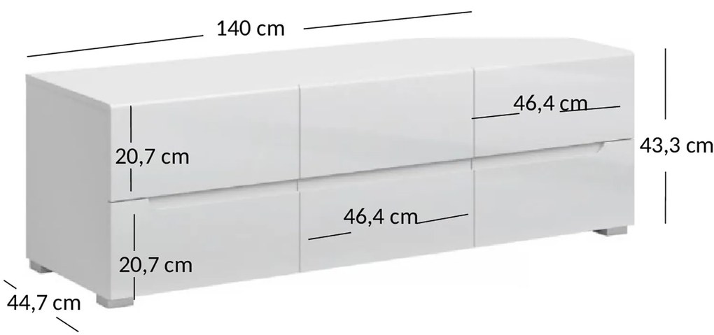 Szafka RTV z Szufladami do Salonu MIST 140 cm Biały połysk Nowoczesna