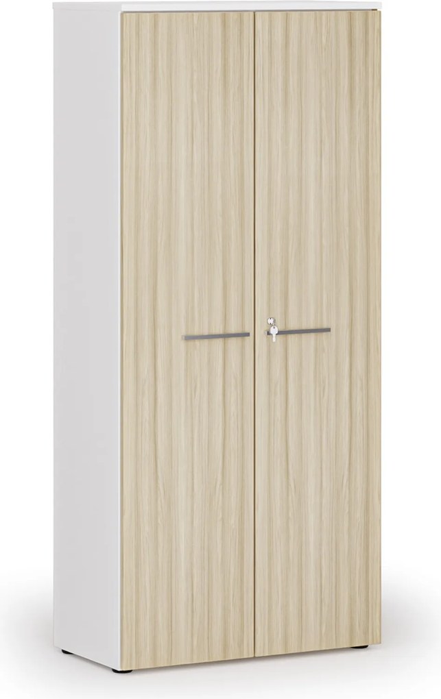 Szafa biurowa z drzwiami PRIMO WHITE, 800 x 420 x 1781 mm, biały/dąb naturalny