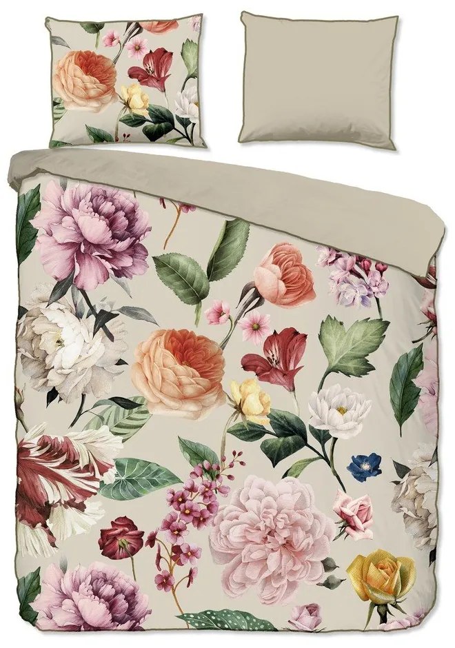 Beżowa pościel dwuosobowa z satyny bawełnianej 200x220 cm Fiori – Descanso