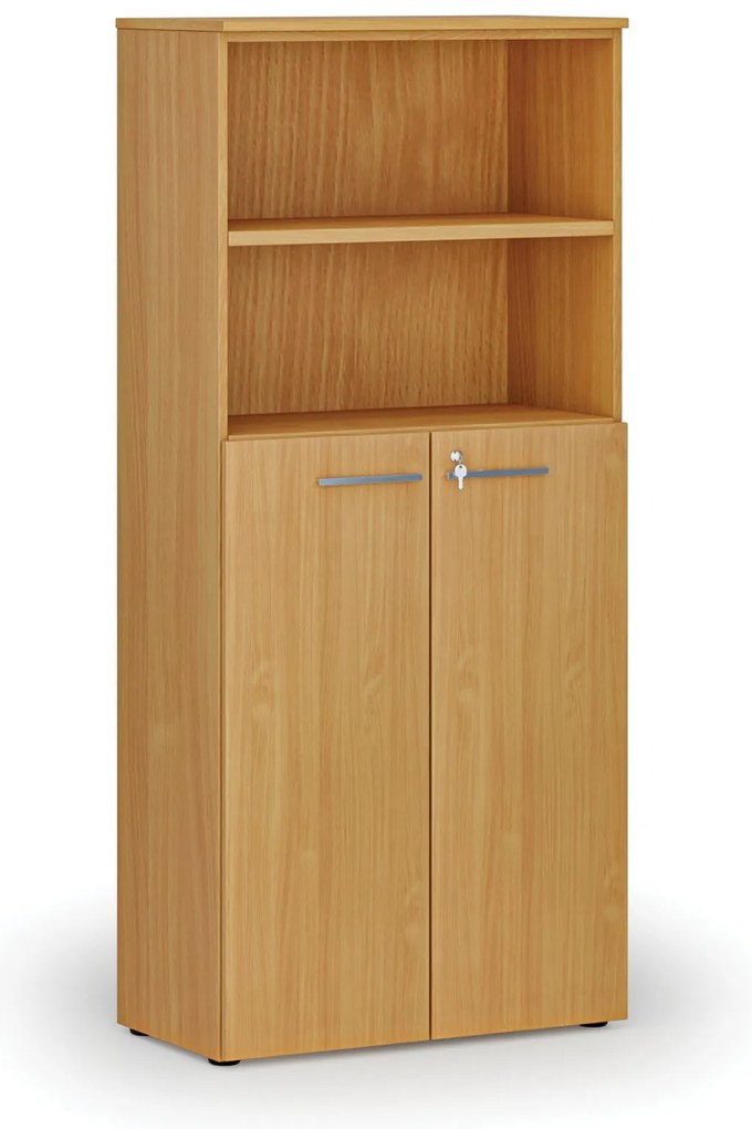 Szafa biurowa kombinowana PRIMO WOOD, drzwi na 3 poziomach, 800 x 420 x 1781 mm, buk