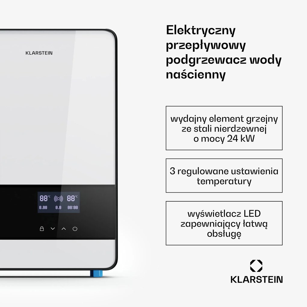 Klarstein Blaze Flow Elektryczny przepływowy podgrzewacz wody, 24 kW