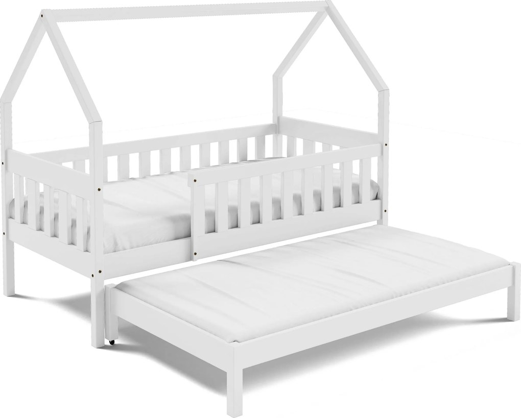 Łóżko dziecięce BAMBINA 80x160 cm Podwójne łóżko w kształcie domku Naturalne Drewno Białe