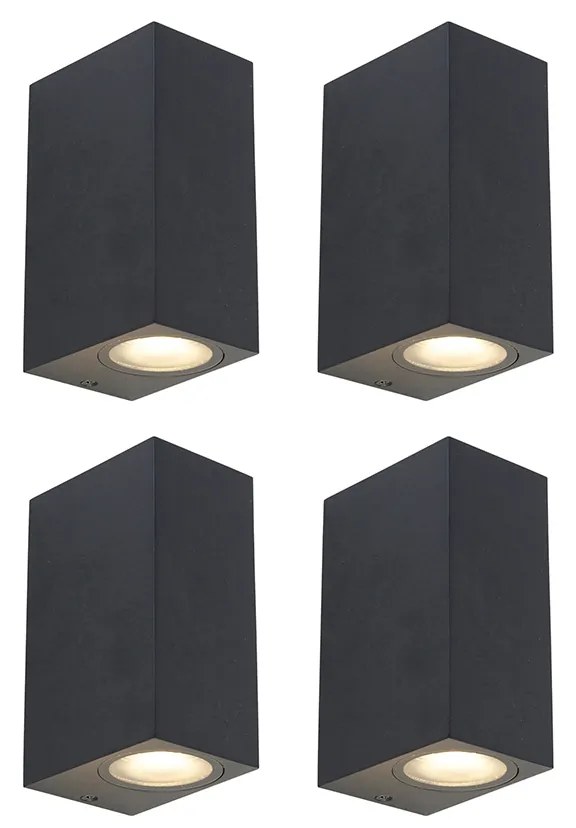 Zestaw 4 inteligentnych lamp ściennych czarnych IP44 w tym 8 żarówek Wifi GU10 - Baleno