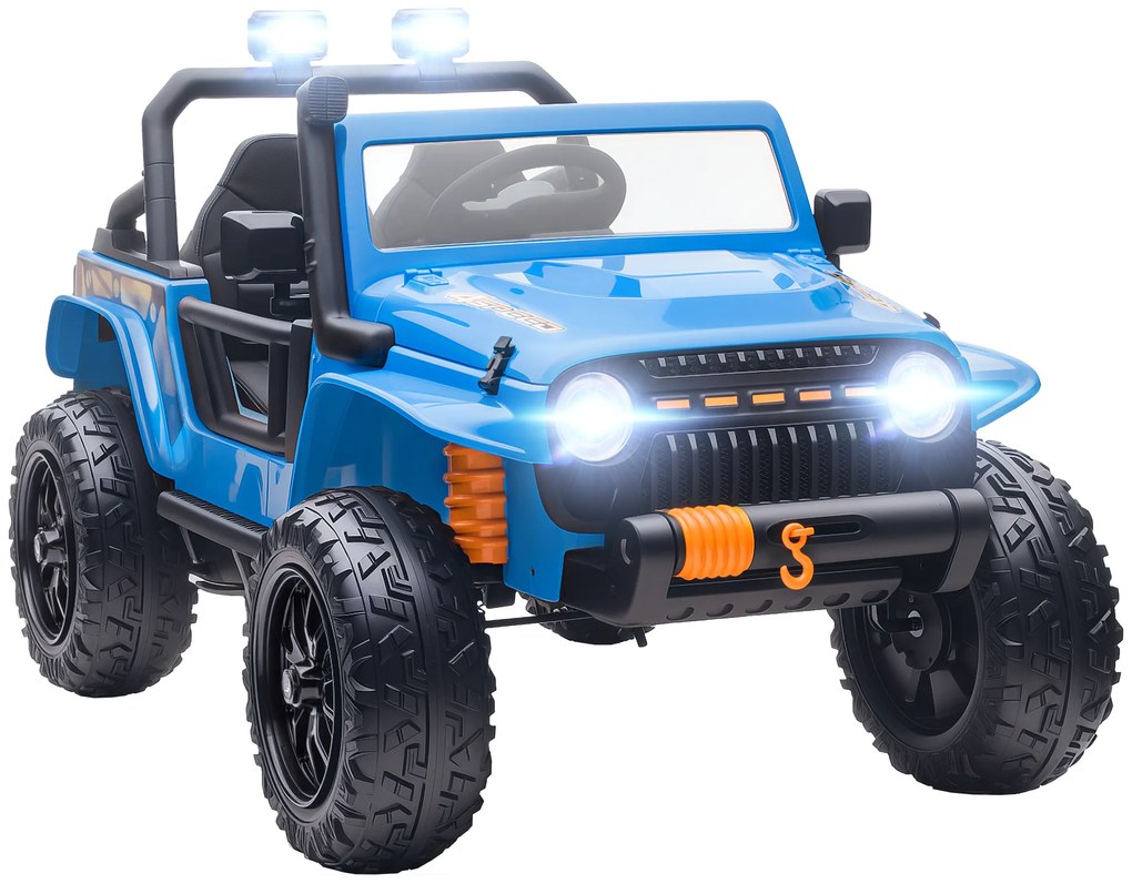 AIYAPLAY Pojazd elektryczny dla dzieci, akumulator 12V, z fotelem rodzic-dziecko, zdalnie sterowany, muzyka, klakson, światła LED, 3-8 lat, niebieski