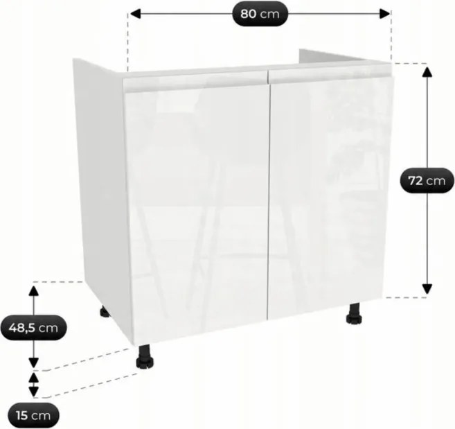 Zestaw Mebli Kuchennych MODERN 170 cm Dąb Artisan/Biały Połysk Ryflowany Nowoczesny
