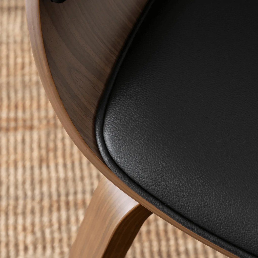 Krzesło Tapicerowane z Drewna Giętego GARY Orzech/Czarne Ekoskóra Nowoczesne Loft