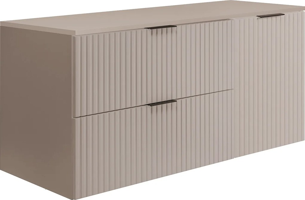 Zestaw łazienkowy: szafka z szufladami i szafka z drzwiami 57×46×120 cm, kolor: kaszmir / blat kaszmir, uchwyt czarny