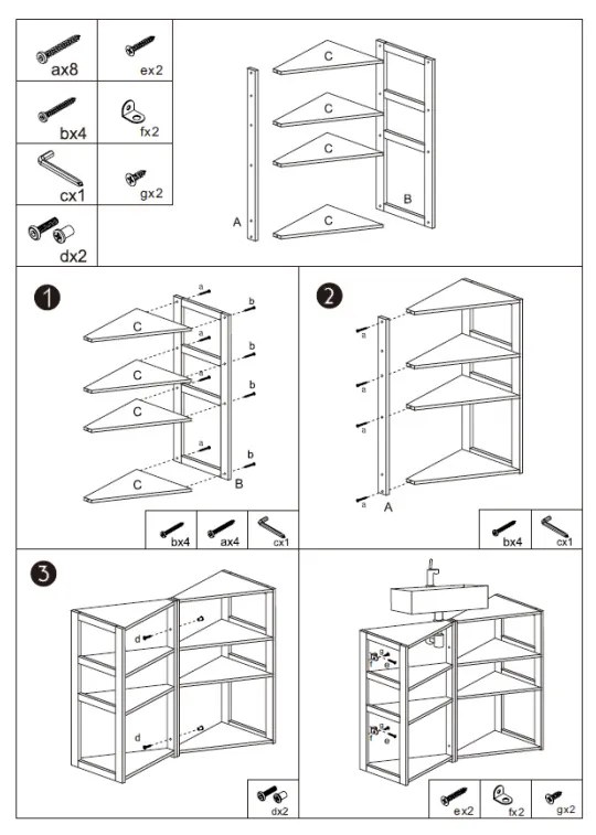 Półka łazienkowa narożna Lab'n Modul, 3 poziomy, 80 cm