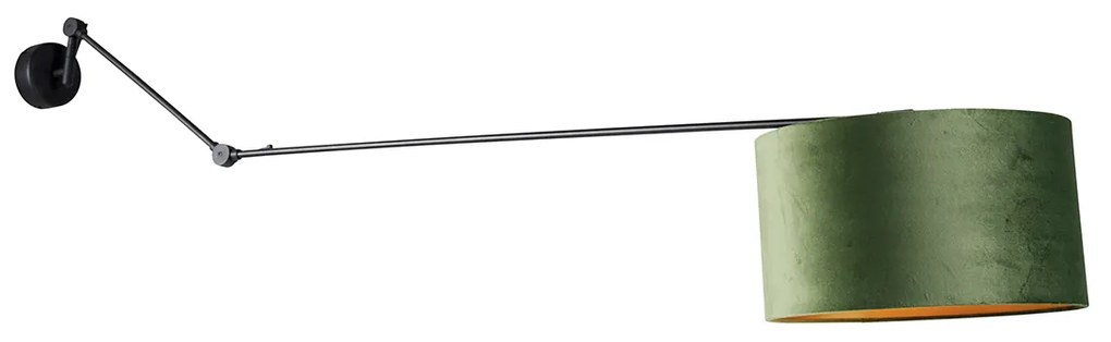 Lampa ścienna czarna z zielonym aksamitnym kloszem 35 cm regulowana - Blitz Nowoczesny Oswietlenie wewnetrzne