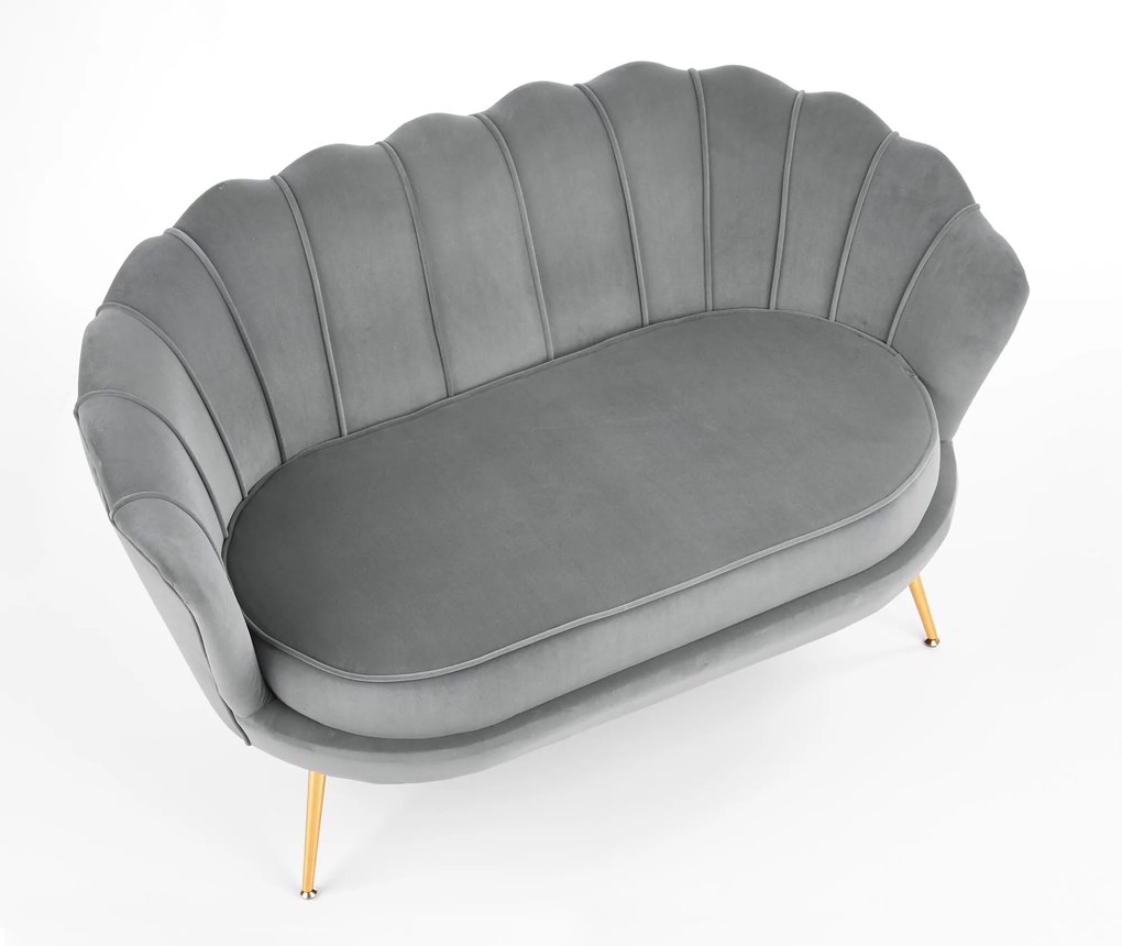 ALMA XL sofa popielaty, złoty 2-osobowa, velvet, muszla