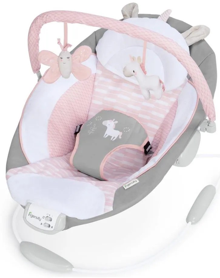 Ingenuity - Leżaczek wibracyjny dla dziecka z muzyką FLORA THE UNICORN 3xC