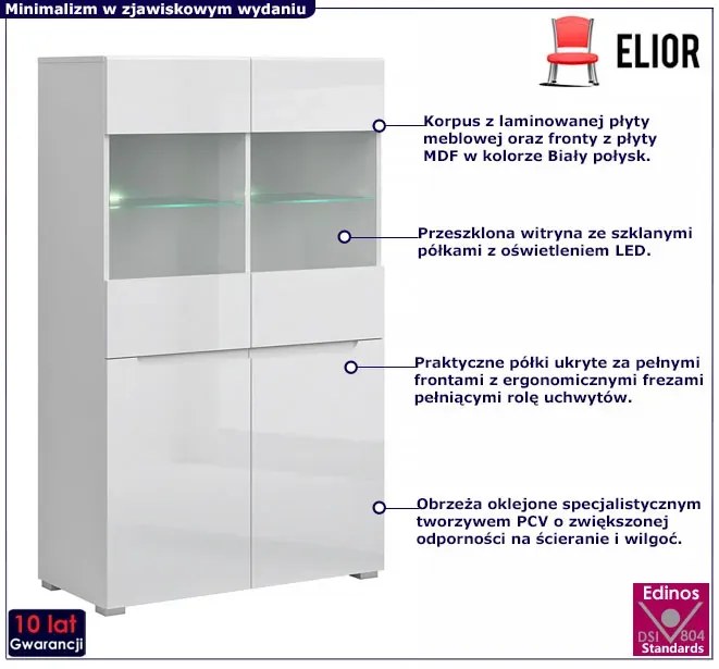 Biała komoda z witryną - Entido 12X