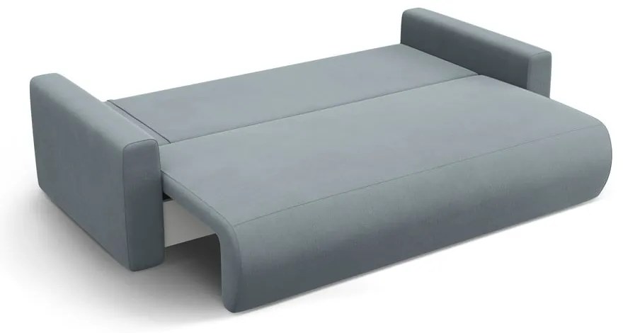 Szaroniebieska aksamitna rozkładana sofa ze schowkiem 238 cm Belfast – Cosmopolitan Design