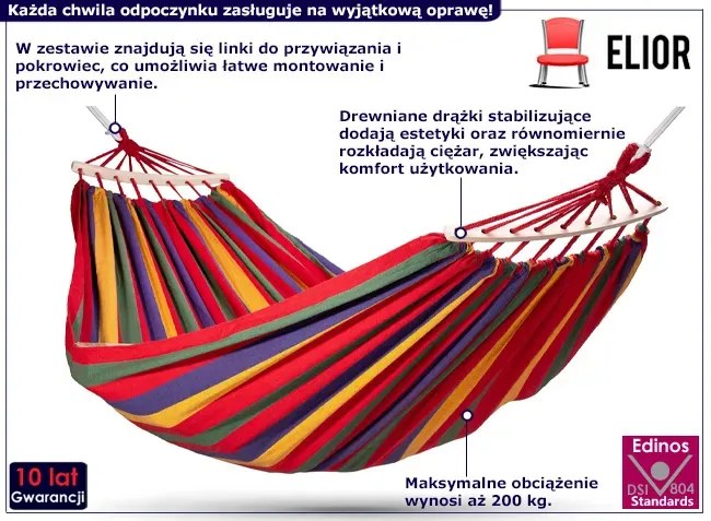 Ogrodowy hamak w kolorowe paski - Pikos 5X